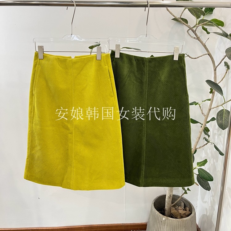 PH23高腰拉链净色灯芯绒半身裙