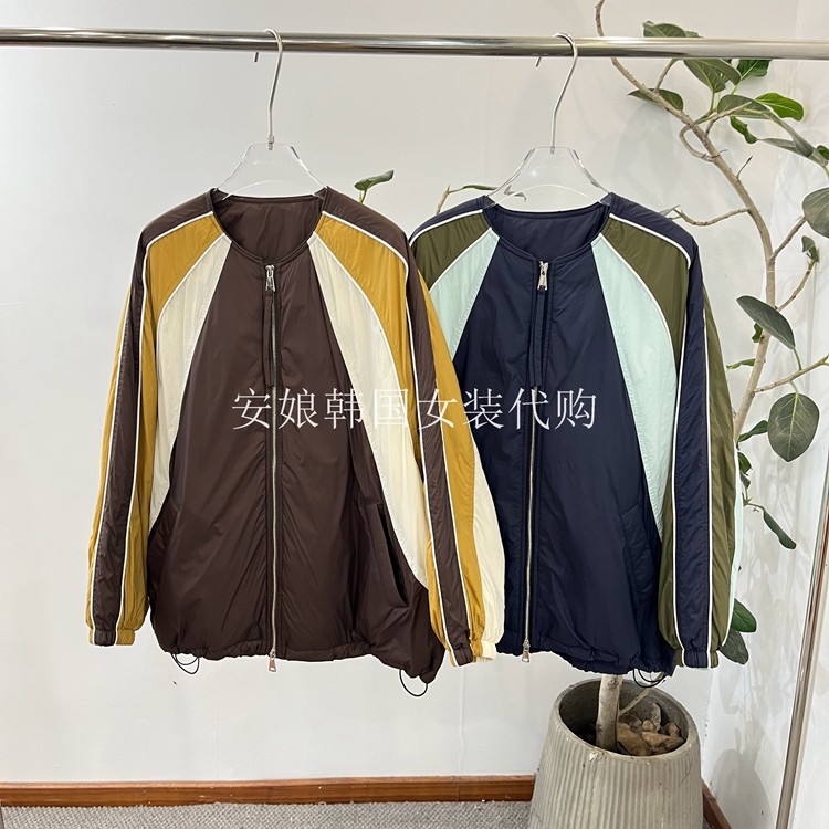 圆领撞色条纹长袖宽松外套