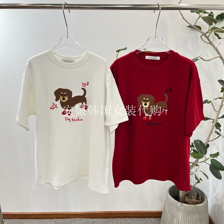 时尚圆领卡通印花磨毛短袖T恤