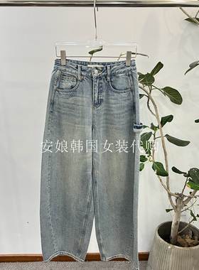 安娘韩国代购PH23女装2025年冬显瘦高腰弯刀加绒蓝色牛仔裤87190