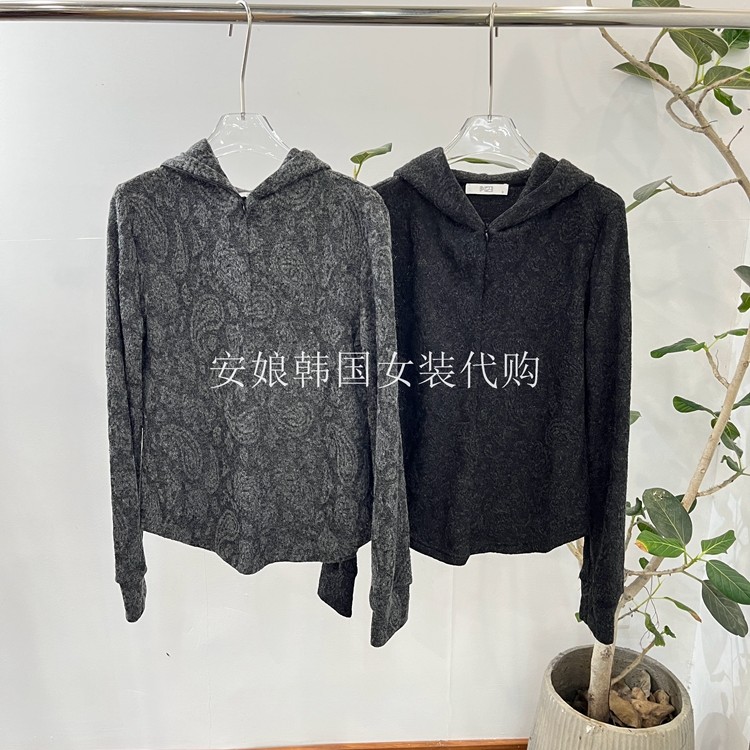 PH23连帽半拉链印花长袖针织衫