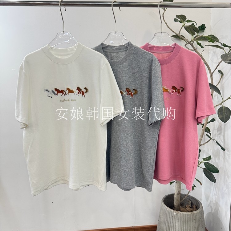 时尚圆领卡通小马短袖宽松T恤