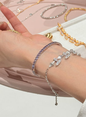 明星同款轻奢小众高级感网球手链时尚百搭爆闪925纯银链女友礼物