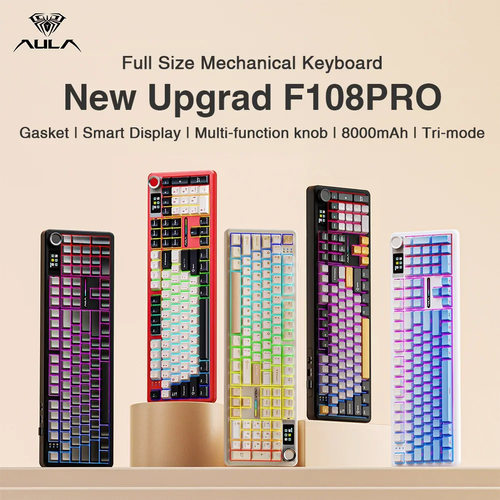 AULA狼蛛F108pro/F108机械键盘无线蓝牙三模电竞游戏热插拔跨境