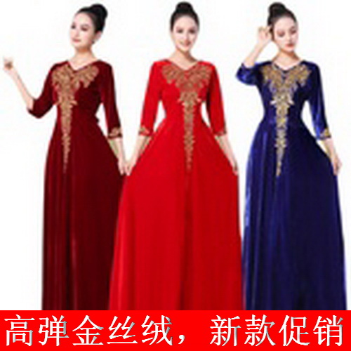 修身合唱团金丝绒长裙指挥服新款