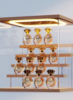 展示护肤香水化妆品桌面带盒防尘收纳盒灯光置物架小样亚克力高级