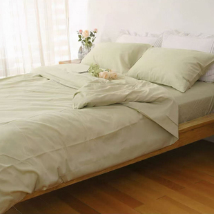 纯色浅绿小碎花四件套被套床单床笠印花被罩纯棉40支斜纹柔软亲肤