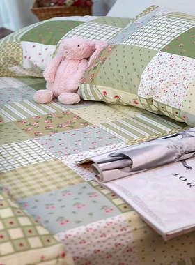 绿色百家福全棉小碎花四件套被套床单印花纯棉40支斜纹柔软亲肤