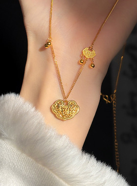 金町999纯银竹报平安锁项链女足银古法竹节锁包新中式国风长命锁