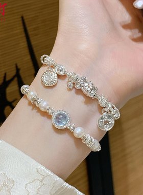 金町貔貅手链女款足银999纯银手工盘缠海蓝宝多宝手串小众叠戴