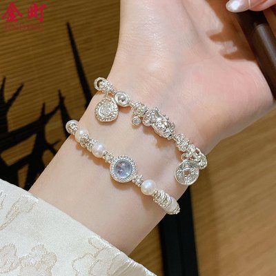 金町貔貅手链女款足银999纯银手工盘缠海蓝宝多宝手串小众叠戴