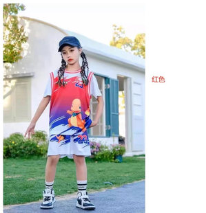 儿童夏季女童篮球服套装23号短袖球衣杰尼龟速干运动服假两件童装