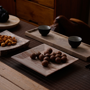 天然木化石干泡台木化石艺术盘多场景适用壶承茶台零食托盘