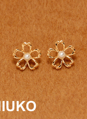 NIUKO 金色金属立体小花朵珍珠纽扣仙女毛衣装饰钮扣子时尚新辅料