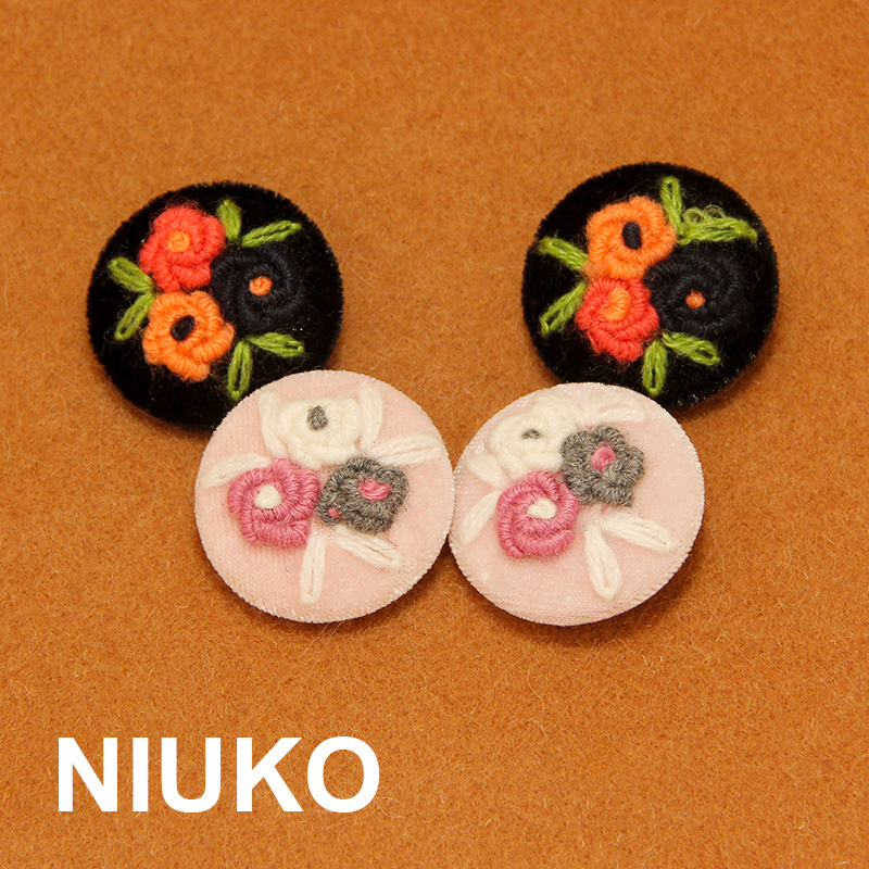 niuko大纽扣花朵刺绣森女优雅