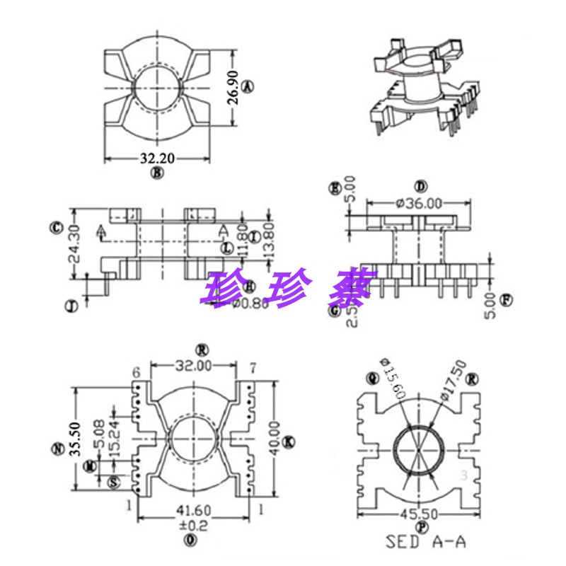 PQ4025高频变压器磁芯骨架立式