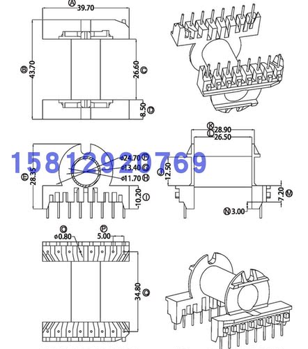 ER35变压器磁芯骨架卧式单槽