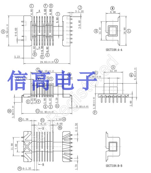 EEL19高频变压器磁芯骨架卧式多槽4+7针L脚10套1包