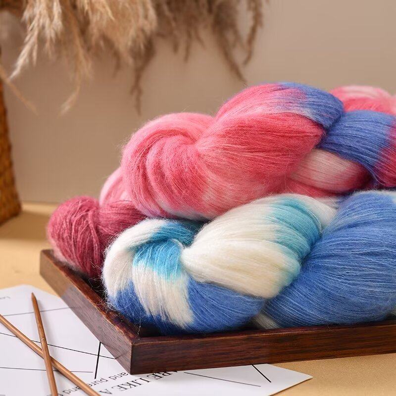 手染马海毛细线 长段染羊毛线 羊毛手编花线 毛茸茸细毛线 DIY钩