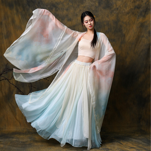 古风舞蹈服女新款飘逸水彩渐变大袖纱衣舞台表演服古典舞演出服饰
