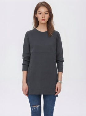 抓绒圆领长袖黑色连衣裙套头女卫衣裙