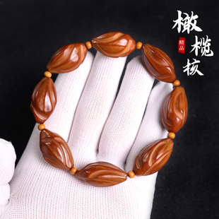 天然橄榄核手串男士光珠雕刻扭转乾坤六棱文玩手把件核雕素串女款