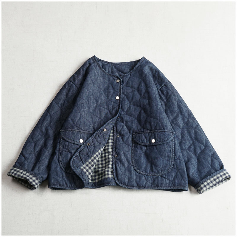 丝棉常规日系复古宽松绗格棉服
