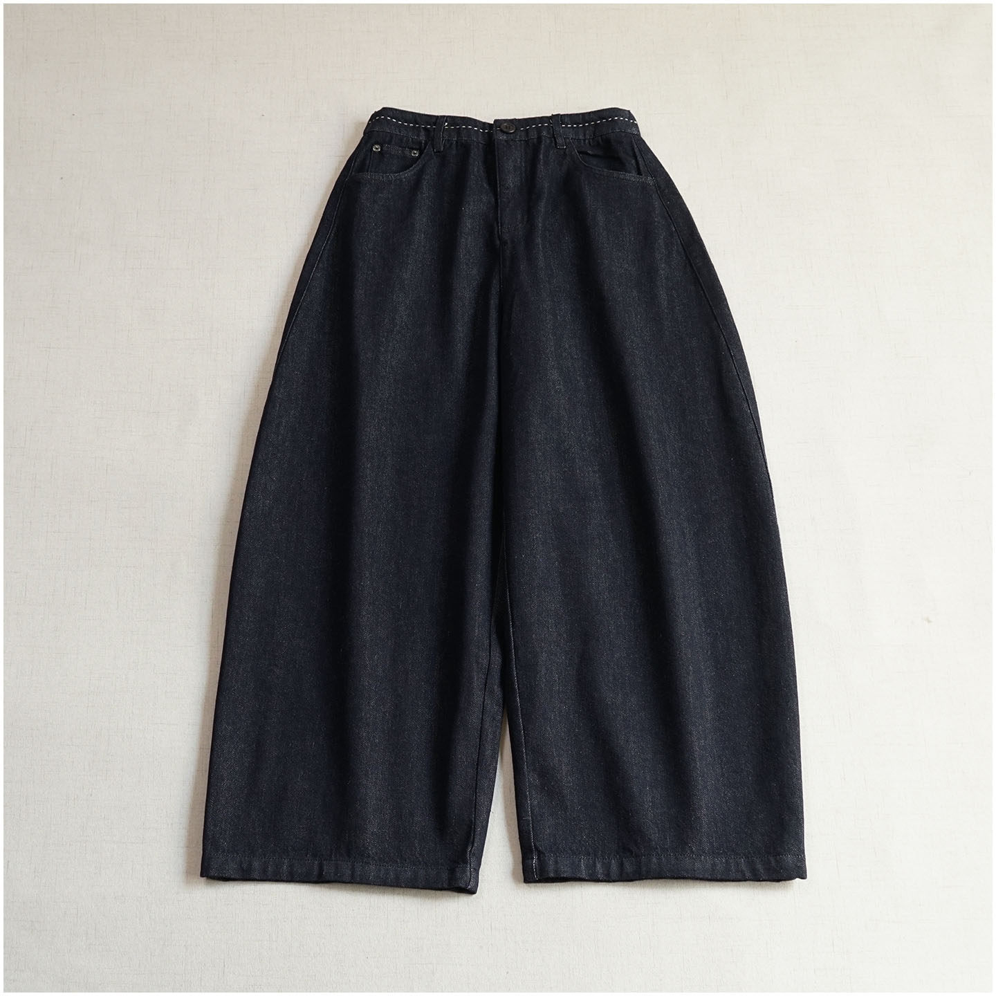 复古宽松百搭半松紧腰明线休闲阔腿裤深蓝色显瘦松弛感直筒牛仔裤,女装/女士精品,休闲裤,淘宝优惠券,粉丝福利购,淘宝优惠卷