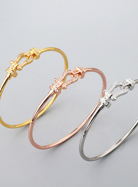 朋克风黄铜马蹄扣镶嵌锆石手镯