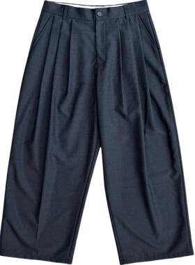 UNKNOWNWORLD 25SS 廓形3褶重磅500克羊毛贡丝锦钢灰色西裤