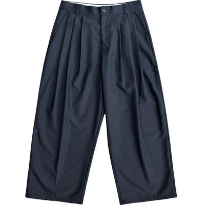 UNKNOWNWORLD 25SS 廓形3褶重磅500克羊毛贡丝锦钢灰色西裤