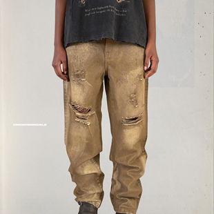 泥染涂蜡破坏合身直筒牛仔裤 恶魔季 25FW UNKNOWNWORLD