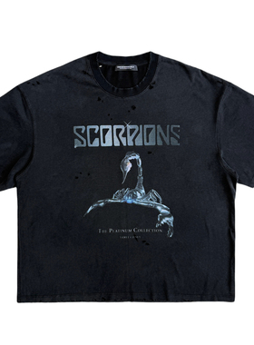 UNKNOWNWORLD 重塑系列 水洗做旧破坏磨毛短宽金属天蝎印花T恤