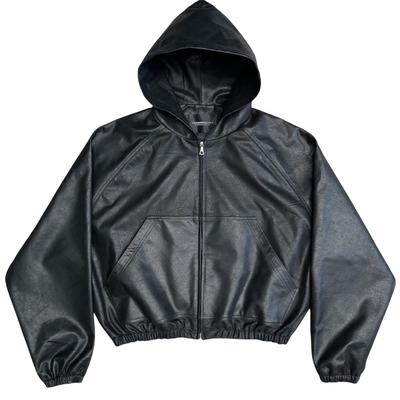 UNKNOWNWORLD磨砂做旧牛皮连帽短宽巫师帽衫插肩袖皮衣Bomber夹克