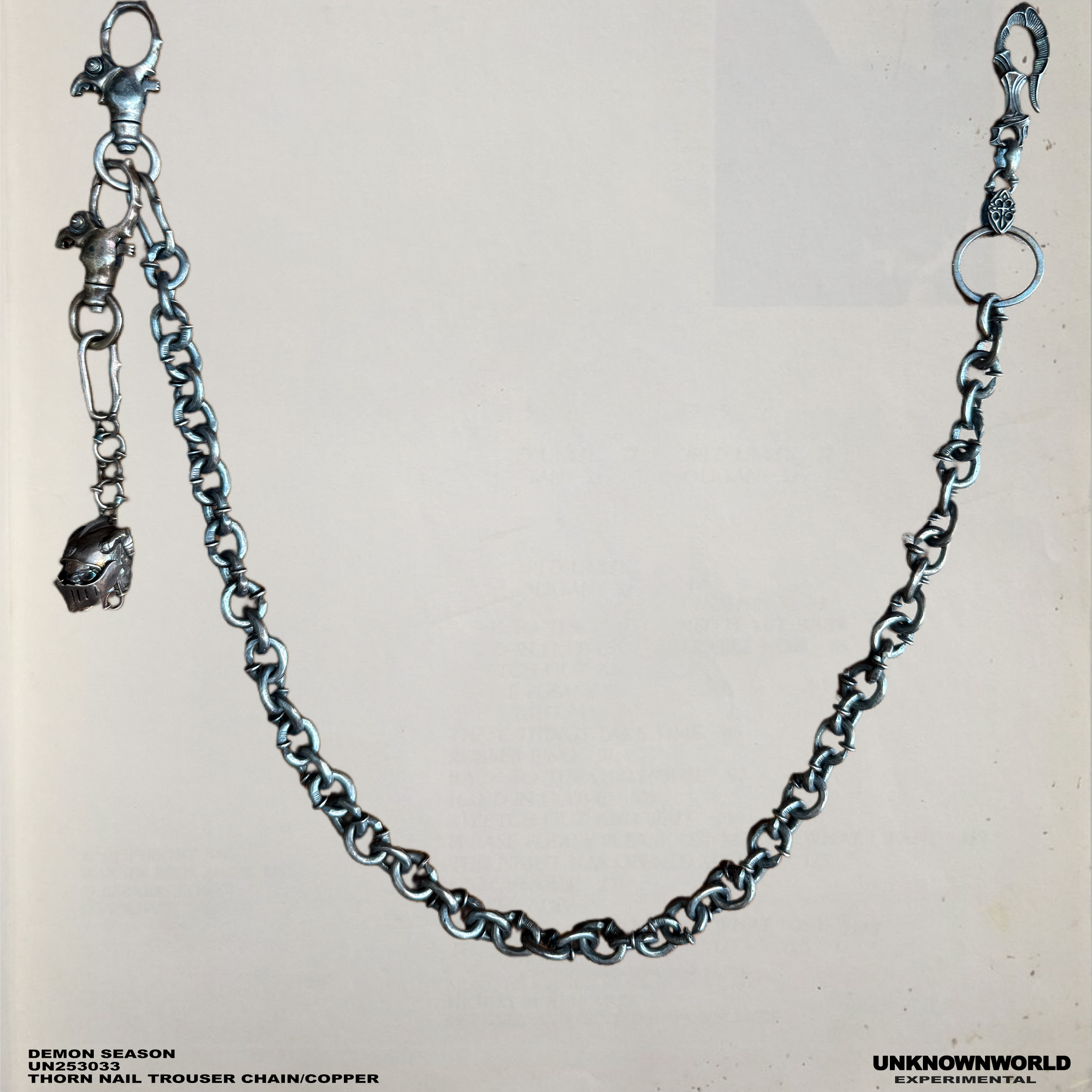 UNKNOWNWORLD 25FW 恶魔季荆棘钉子铜做旧鎏金效果手工暗黑裤链