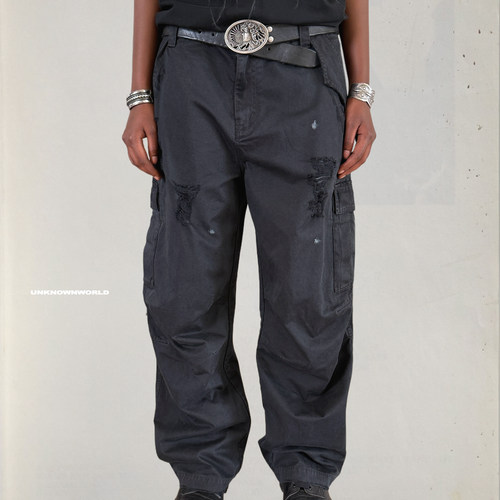 UNKNOWNWORLD 25FW 恶魔季成衣染水洗破坏M51Cargo宽松工装裤