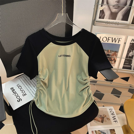 纯棉正肩T恤女士短袖2025新款爆款夏薄款上衣服短款修身显瘦收腰