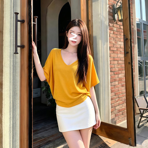 辣妹蝙蝠袖T恤女2026夏季新款跨宽松显瘦V领微透性感凉感薄款罩衫