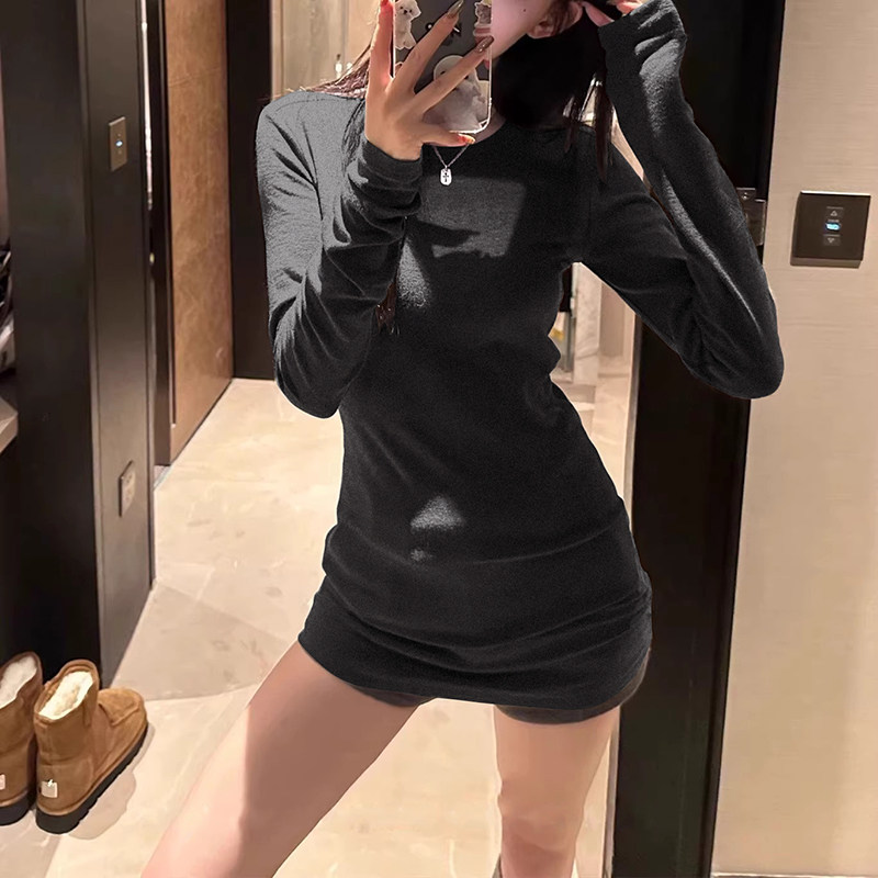 中长款包臀打底衫女秋冬遮屁股