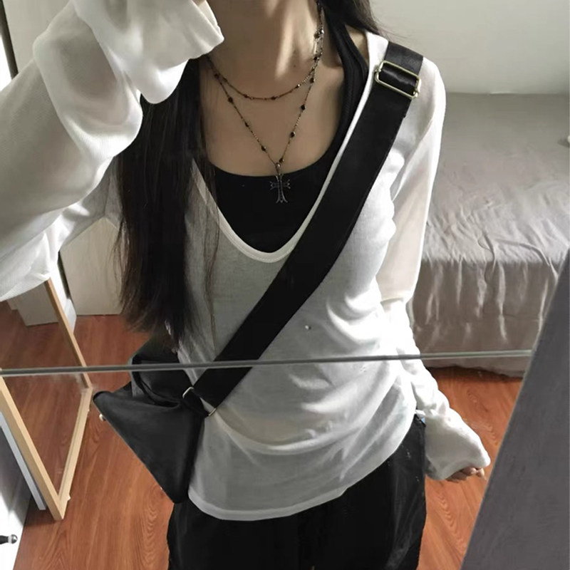 超好看独特漂亮上衣女夏打底衫2026新款今年流行爆款长袖白色t恤