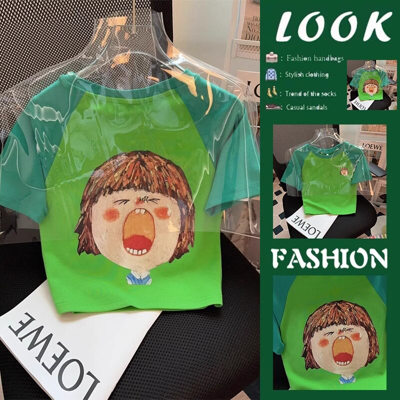 纯棉T恤女士短袖夏新款2026正肩短款上衣服爆款插肩袖初中生显瘦