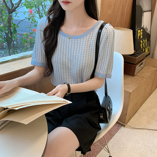 T恤女短袖 冰丝针织衫 夏装 上衣正肩宽松2024年新款 6057 半袖 实拍