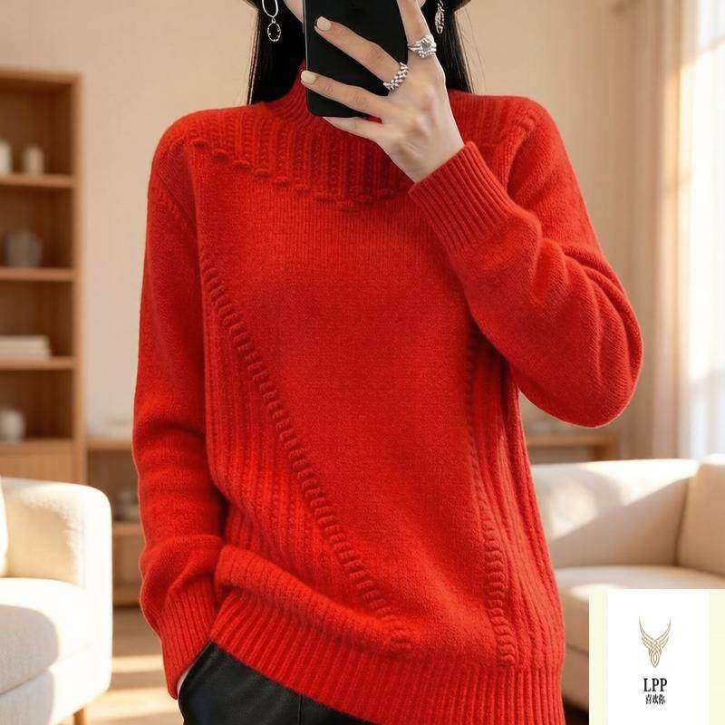 宽松大码女半高领加厚纯色毛衣套头休闲宽松显瘦针织内搭打底衫