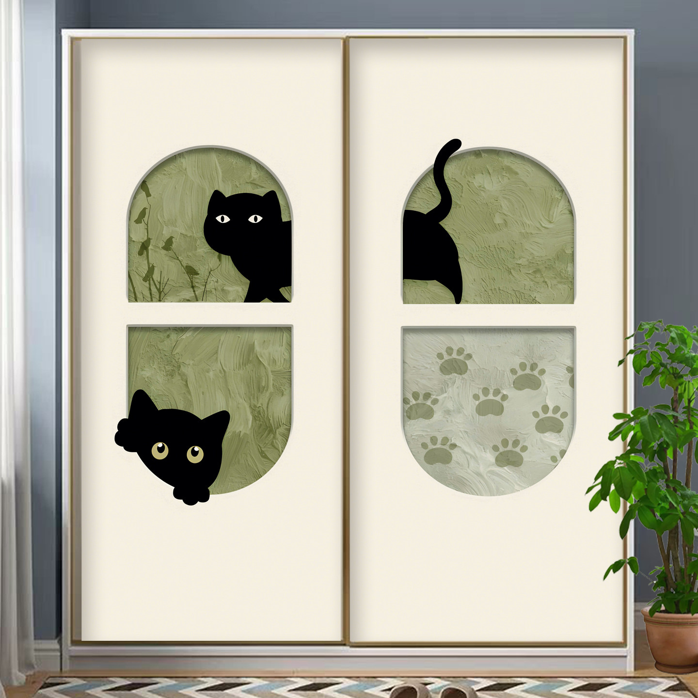 定制卡通可爱猫咪门贴纸整张自粘翻新玻璃衣柜装饰改造房门防水贴