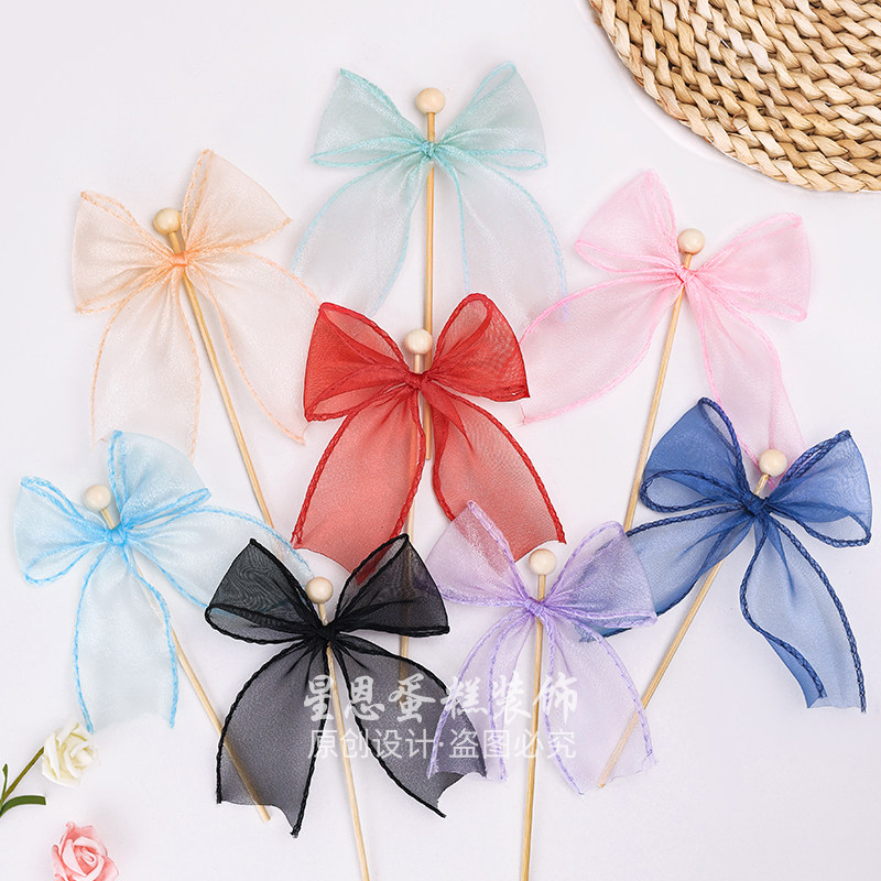 棒棒糖蝴蝶结网纱丝带圆球木棒棍子插件配饰甜品台点心蛋糕装饰