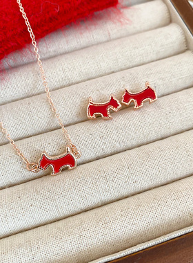 本命年醋酸板小马吊坠项链卡通甜美气质红色耳钉耳环锁骨链颈链女