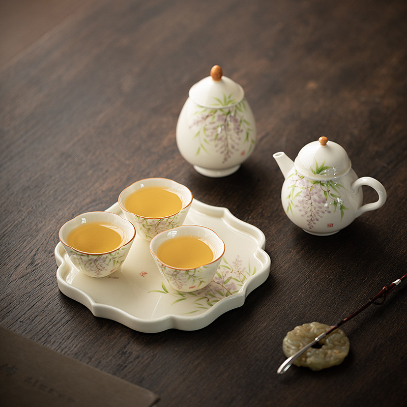 釉下彩纯手绘功夫茶具小清新小套装女士家用高档陶瓷茶壶茶杯