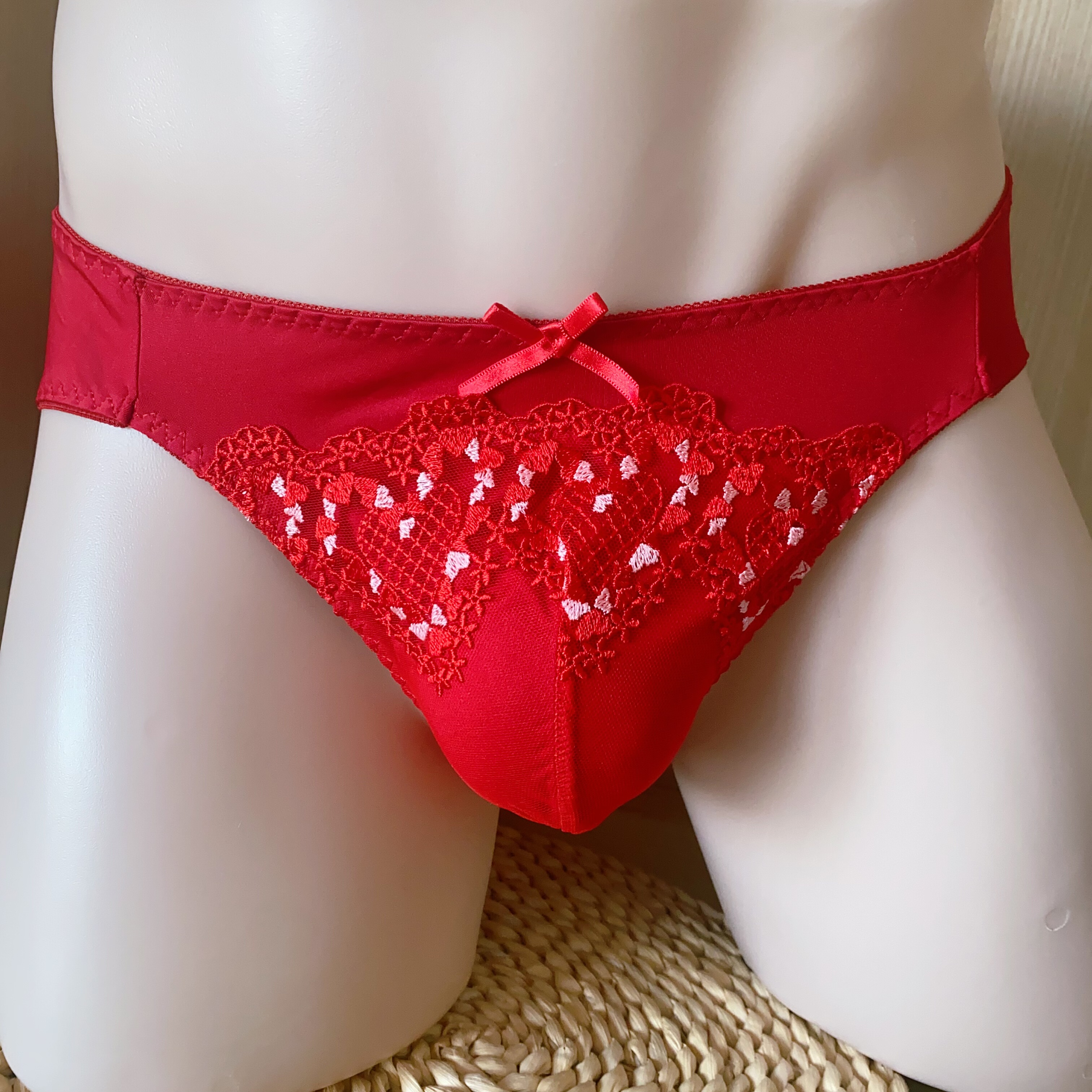 新年红本命年男士性感蕾丝花边变装可爱中腰三角裤有囊袋,女士内衣/男士内衣/家居服,男三角内裤,淘宝优惠券,粉丝福利购,淘宝优惠卷