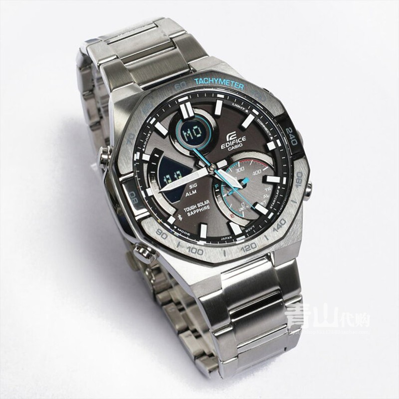 卡西欧金属系列三眼光动能男表