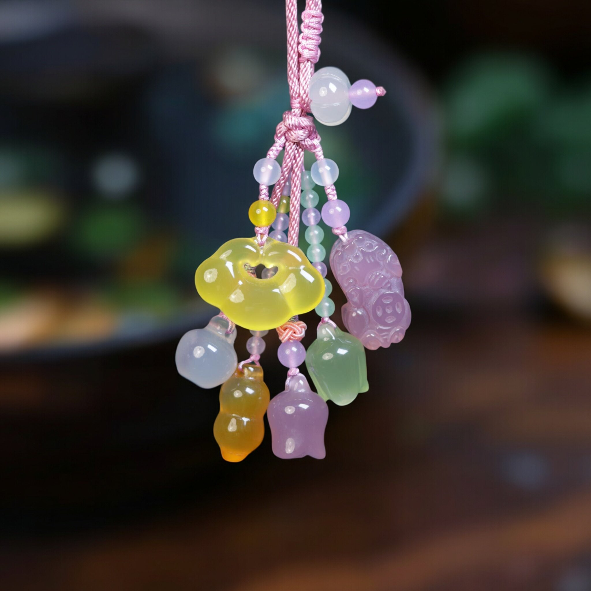 天然玛瑙玉髓高档钥匙扣女士高端多宝玉石车钥匙挂件如意貔貅吊坠